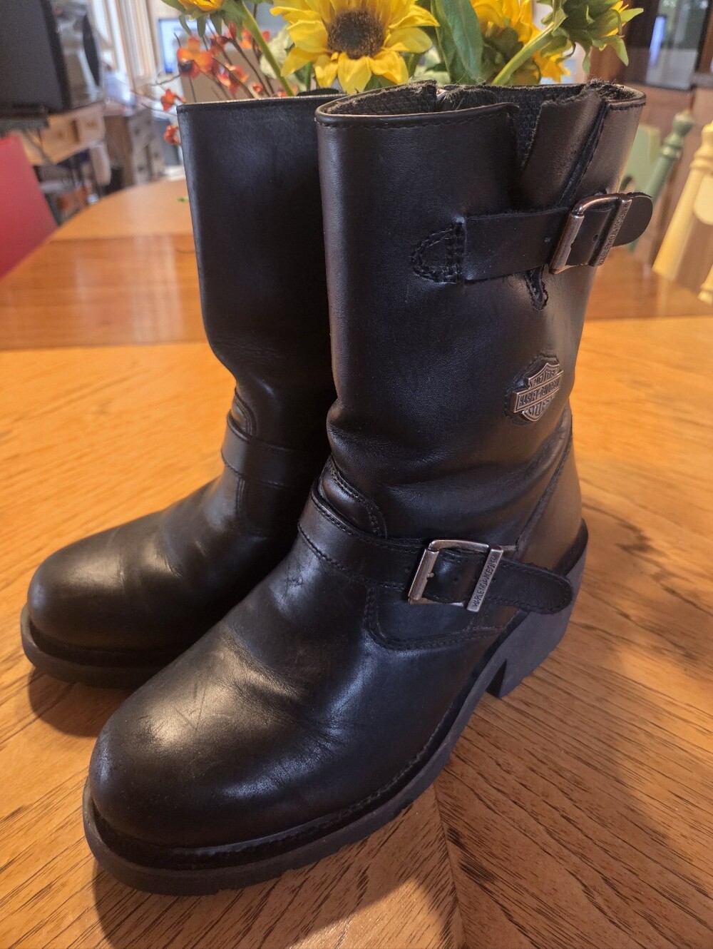 Harley-Davidson Black Leather Motorcycle Womens Boots - Picture 6 of 14